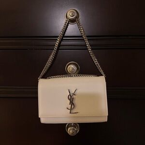 Yves Saint Laurent Cream Structured Shoulder Bag with Gold Hardware